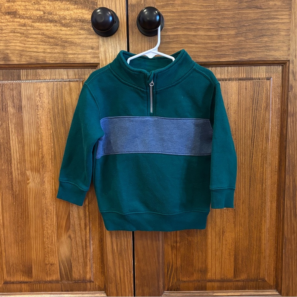 Jumping Beans Green and Blue Fleece Quarter Zip Pullover Top (Size: 2T)